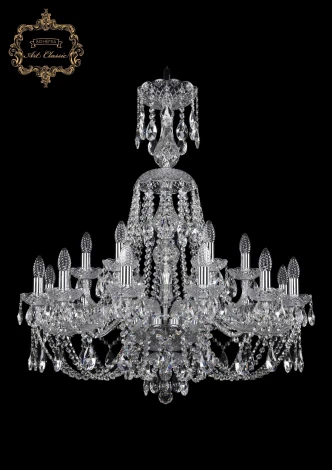 Подвесная большая люстра Art Classic 11.21 11.21.12+6.300.XL-95.Cr.Sp (220V, хрусталь, на цепи, подсвечник, свеча)