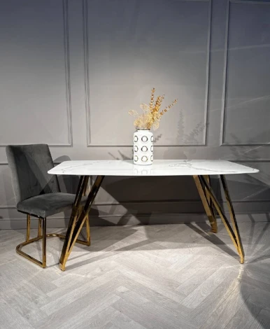 Стол обеденный IST-CASA Соар-2 F-1690,160х90х76 см, бело-серая керамика/золото