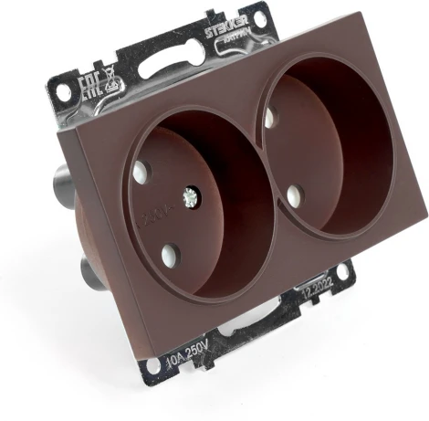 Розетка двойная без заземления со шторками (коричневый) Stekker Катрин 49026