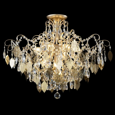 Потолочная люстра на штанге Crystal Lux ESMIRALDA PL9 GOLD (220V, подвески, листья)