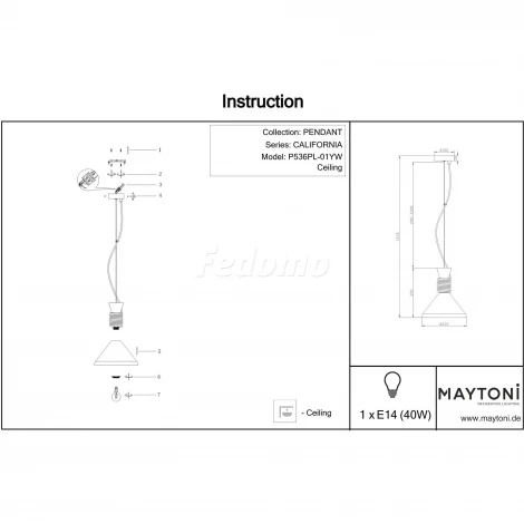 Подвесной светильник Maytoni California P536PL-01YW
