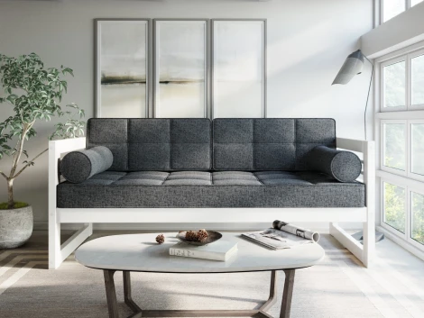 Диван Arsko прямой Сега Б белая эмаль рогожка графитовая