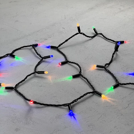 Гирлянда Нить с колпачком 10м разноцветная 220В, 100 LED, провод черный ПВХ, IP65 Laitcom PST100CAP-11-2M