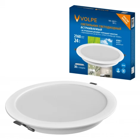Светильник светодиодный встраиваемый 6500K Volpe ULM-Q237 24W/6500K WHITE
