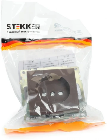 Розетка без заземления со шторками (коричневый) Stekker Катрин 49025