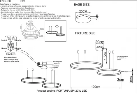 Подвесной светильник светодиодный с пультом Crystal Lux FORTUNA FORTUNA SP123W LED BLACK (220V, на тросе)