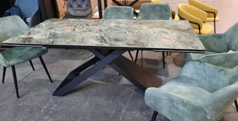 Стол LIVORNO 180 KL-170 MALACHITE, итальянская керамика/ черный каркас