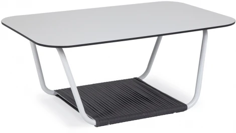 "Гранада" журнальный стол 90х60см из HPL, цвет "молочный", каркас белый муар, роуп темно-серый круглый 4SIS арт.УТ-00010096