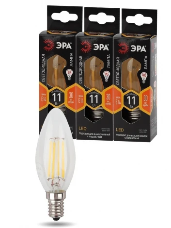 Лампочка светодиодная филаментная E14 11W ЭРА F-LED B35-11w-827-E14