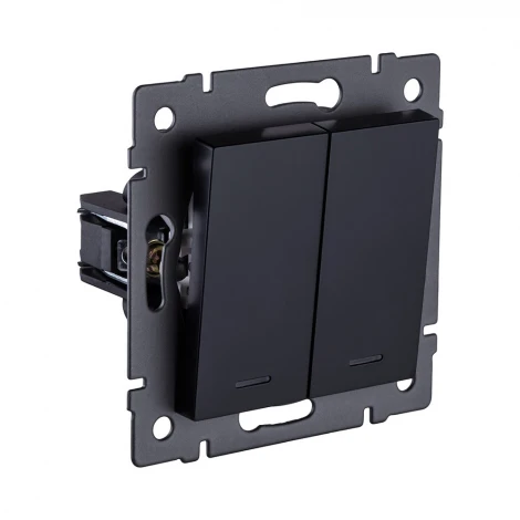 Выключатель 2-клавишный проходной 10А/250В с LED подсветкой, черный Kollinger REA-S-010BK для Aspekt, Eleganz, Reflex