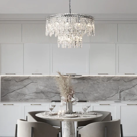 Подвесная люстра Wi-Fi хрустальная Eurosvet Blitz 60160 хром/ прозрачный хрусталь Strotskis хром (220V, управление смартфоном, голосовое управление, умный дом - Minimir Home, Алиса, Маруся, Салют, на цепи)