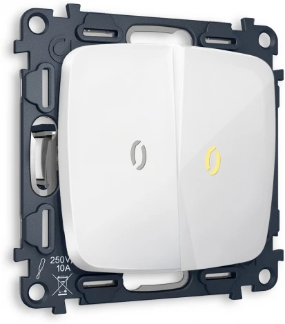 Выключатель двухклавишный проходной с подсветкой (белый глянец) Ambrella Volt QUANT MO104030