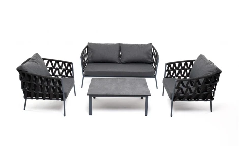 Лаунж-зона 4-местная плетеная из роупа (веревки), каркас алюминиевый серый, роуп темно-серый 4SIS Диего DIES2C2TJ-4-SET D-gray