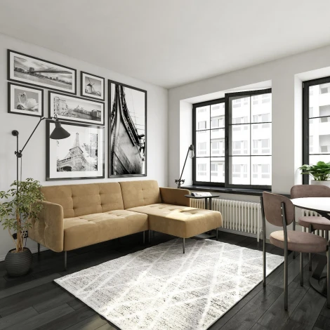 Monaco диван-кровать с шезлонгом, с подлокотниками, бархат бежевый 5 Top Concept арт.13008