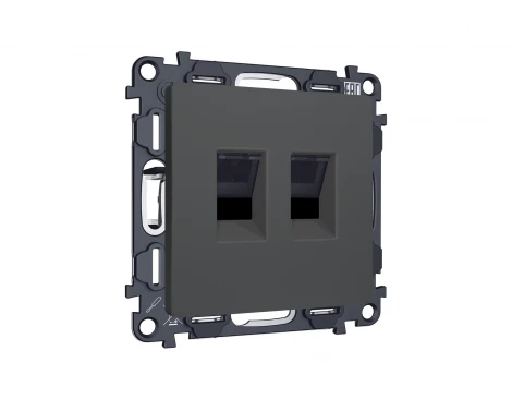 Комплект механизма двойной Ethernet RJ-45 розетки с автоматической защитной шторкой встраиваемый (графит мягкое касание) Ambrella Volt QUANT MA912110