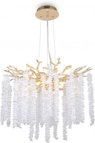 Подвесная люстра на штанге Freya Mineral FR1010PL-06G (220V, хрусталь, на тросе, листья, ветки)