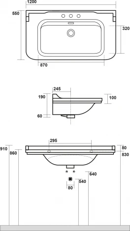 Раковина Kerasan Waldorf 4140 с 3 отверстиями