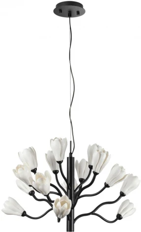 Подвесная люстра Odeon Light Gardi 5090/15 черный матовый/белый/фарфор G4 LED 15*5W (220V, на тросе, цветы)