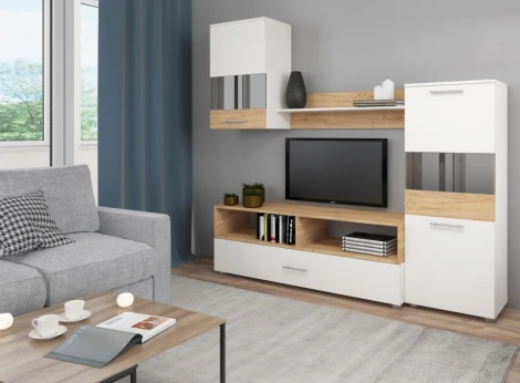 Готовая гостиная Алваро (Алваро белая / дуб золотой) Woodville арт.398915