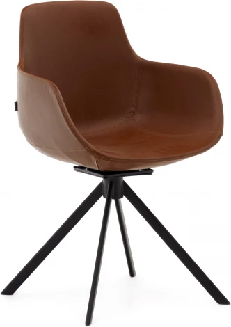 Поворотное рабочее кресло Tissiana из искусственной коричневой кожи и матового черного алюминия La Forma (ex Julia Grup) арт.175094