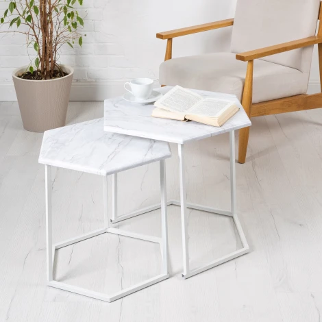 Стол журнальный МеталлАрт М003 белый мрамор/белый Mebelik 009504