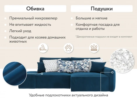 Диван угловой синий D1 Портленд AAA4150015 Premier 21