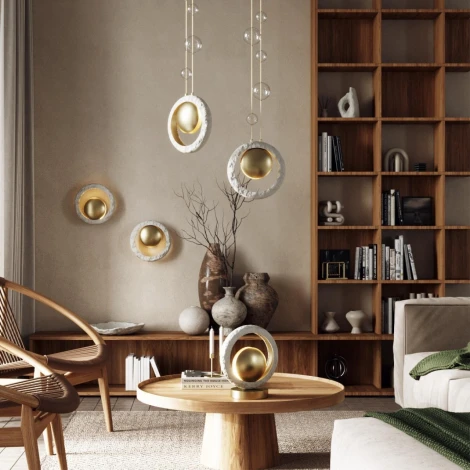 Настольная лампа на штанге Odeon Light Saturn 5443/1T сатинированн.латунь/беж./металл/полирезин 1*G9 LED*6W (220V, выключатель)