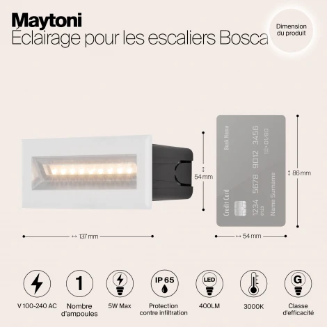 Подсветка для лестниц и ступеней встраиваемая Maytoni Bosca O045SL-L5W3K (LED, 220V, IP65)