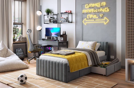 Кровать с ящиками Твикс 90х200 см Mebelson (ДСП,Велюр/Графит) арт.171565,2171