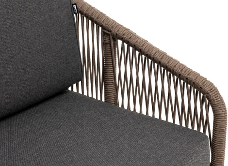 "Канны" диван 2-местный плетеный из роупа, основание дуб, роуп коричневый круглый, ткань темно-серая 027 4SIS арт.УТ-00006830