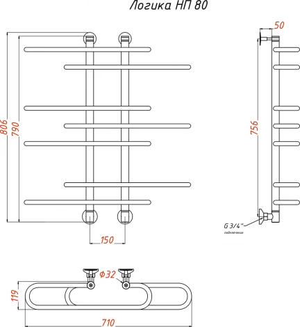 Полотенцесушитель водяной Тругор ЛЦ Логика НП 80x60