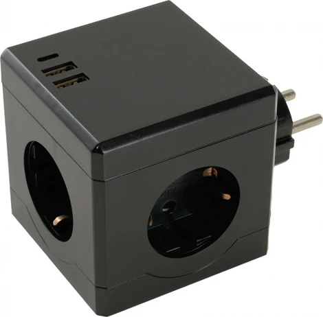 Разветвитель на 3 гнезда с заземлением (черный) Stekker 49658