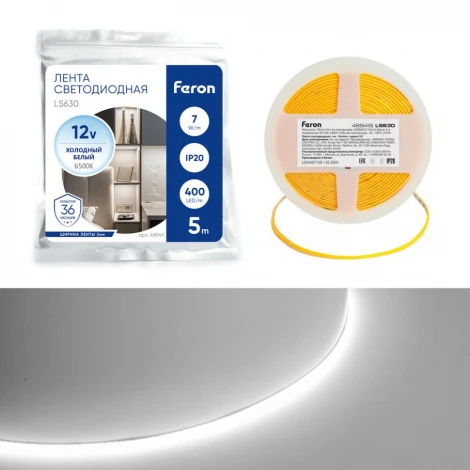 Светодиодная COB лента 400SMD(2110) 7Вт/м 12V 6500K Feron LS630 48949