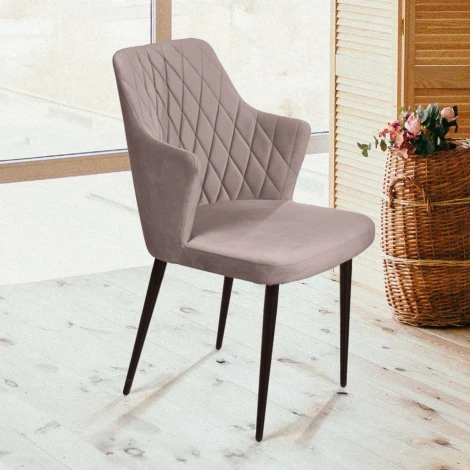 Стул с подлокотниками Hunt ромб, бархат пепельно-бежевый 25 / чёрный конус Top Concept 75269