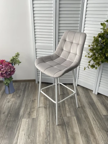 Полубарный стул ХОФМАН, цвет H-09 Светло-серый, велюр / белый каркас H=63cm