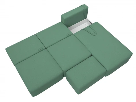 Диван угловой модульный с пуфом Лига-060 НПБ Лонг угол универсальный (ЛДСП,Брус,Фанера/Пластик/Рогожка/Зеленый) Лига Диванов 129722