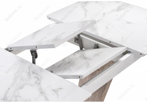 Стол на тумбе Woodville Петир белая шагрень / дуб с пилением 462110