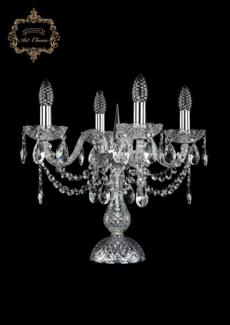 Интерьерная настольная лампа Art Classic 12.12 12.12.4.141-37.Cr.Sp (220V, хрусталь, подвески, подсвечник, свеча)
