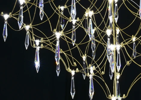 Подвесная люстра светодиодная с пультом и хрустальными подвесками Asfour MyFar Allegria MR2643-66P-76AP