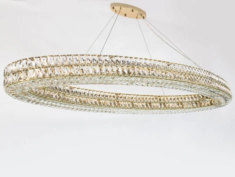 Подвесная люстра большая Newport 10120 10127+21/S gold (220V, хрусталь, на тросе, кольцо)