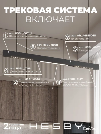 Трековая система в сборе магнитная накладная 48V 36W Hesby Lighting ElDeko HSBL_kompl_E008_PI1B4K