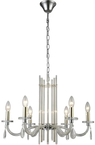 Подвесная люстра AURELIO SP6 GOLD+CHROME/TRANSPARENT Crystal Lux (220V, хрусталь, на цепи, свеча)
