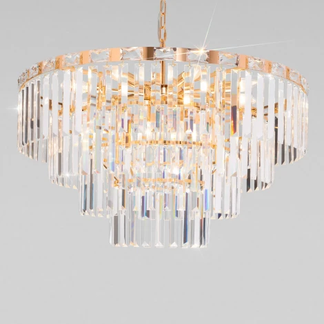 Подвесная люстра Wi-Fi каскадная Elegante 10130/10 золото Eurosvet (220V, хрусталь, управление смартфоном, голосовое управление, умный дом - Minimir Home, Алиса, Маруся, Салют, на цепи)