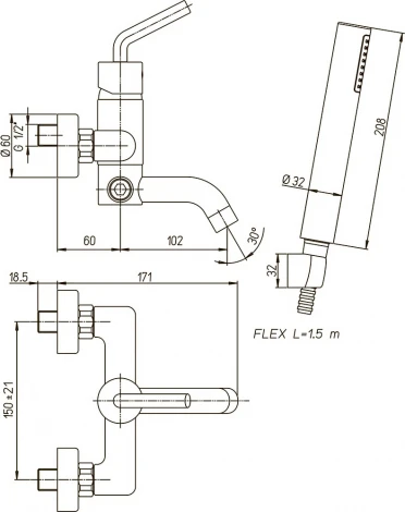Смеситель Paini Pixel 81CR100NEWKM для ванны с душем