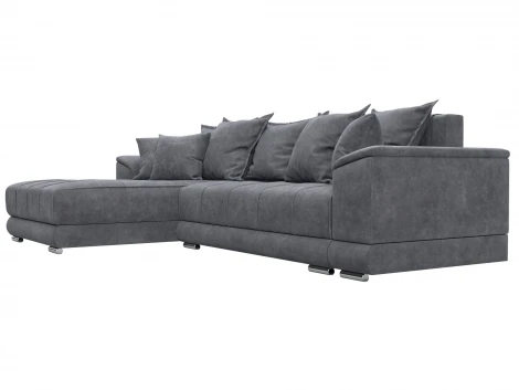 Диван угловой НордСтар левый угол (ДСП,Брус/Пластик/Велюр/Темно-серый) Лига Диванов 127935L