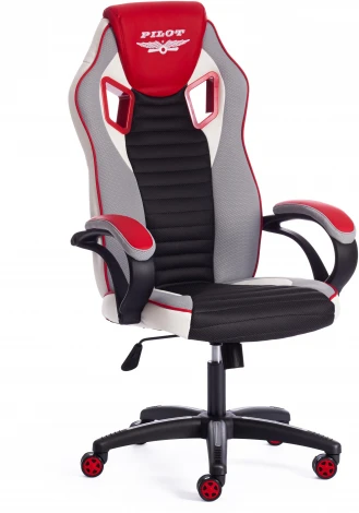 Кресло PILOT кож/зам/ткань, черный перфорированный/св.серый/красный, 36-6/06/TW-14/36-161 Tetchair 15288