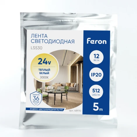 Светодиодная COB лента 512SMD(2110)/м 12Вт/м 24V 3000К Feron LS530 48970