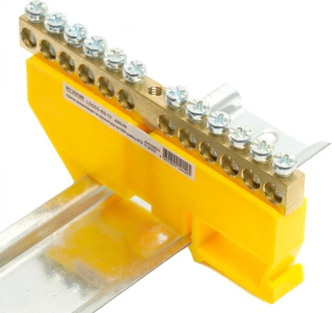 Шина заземления на изоляторе на DIN-рейку 12 выводов (желтый) Stekker 49548
