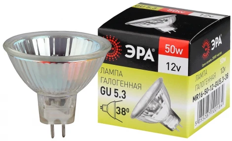 Лампочка галогеновая GU5.3 50W ЭРА GU5.3-MR16-50W-12V-CL