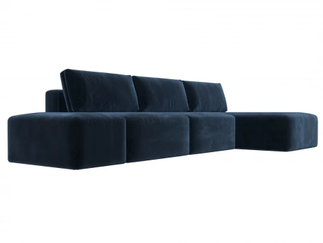 Диван угловой модульный с пуфом Лига-060 НПБ Лонг угол универсальный (ЛДСП,Брус,Фанера/Пластик/Велюр/Синий) Лига Диванов 129514